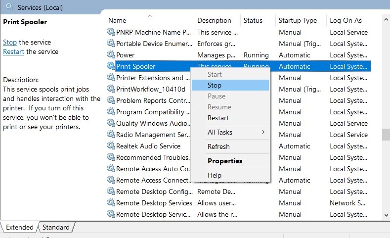 hp printer in error state windows 10